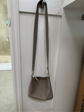 Cuyana Taupe Leather Crossbody Bag with Gold Hardware